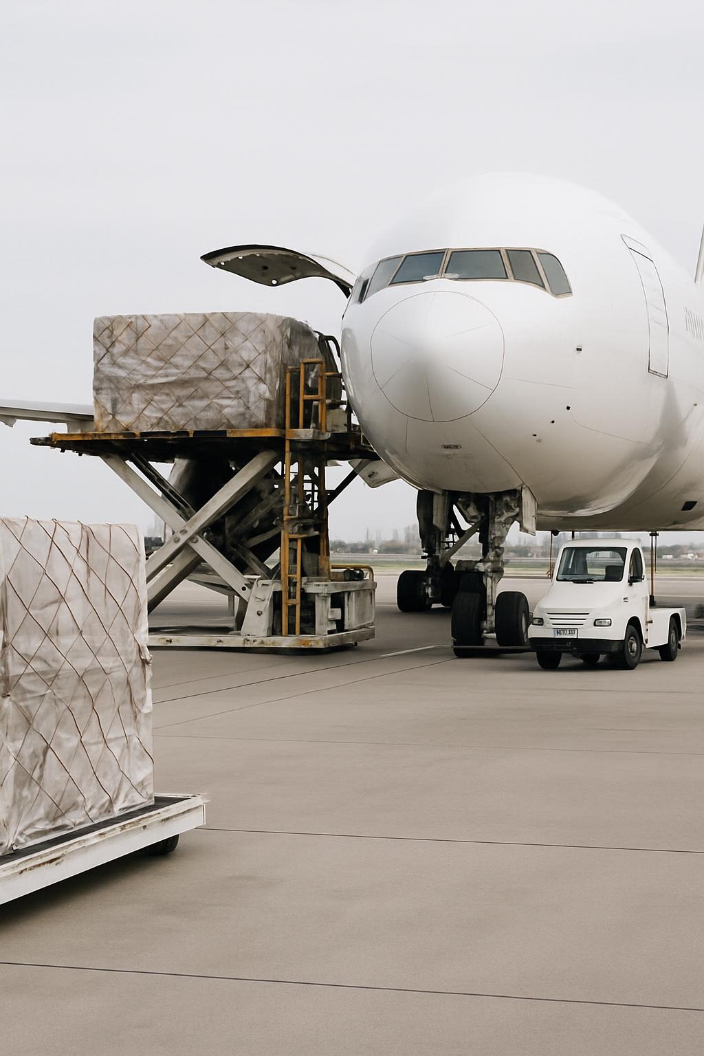 An airplane is shown on a tarmac, with a large white vehicle, known as a tug, positioned in front of the plane. The vehicl...